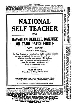 National Self Teacher for Hawaiian Ukulele, Banjuke or Taro Patch Fiddle